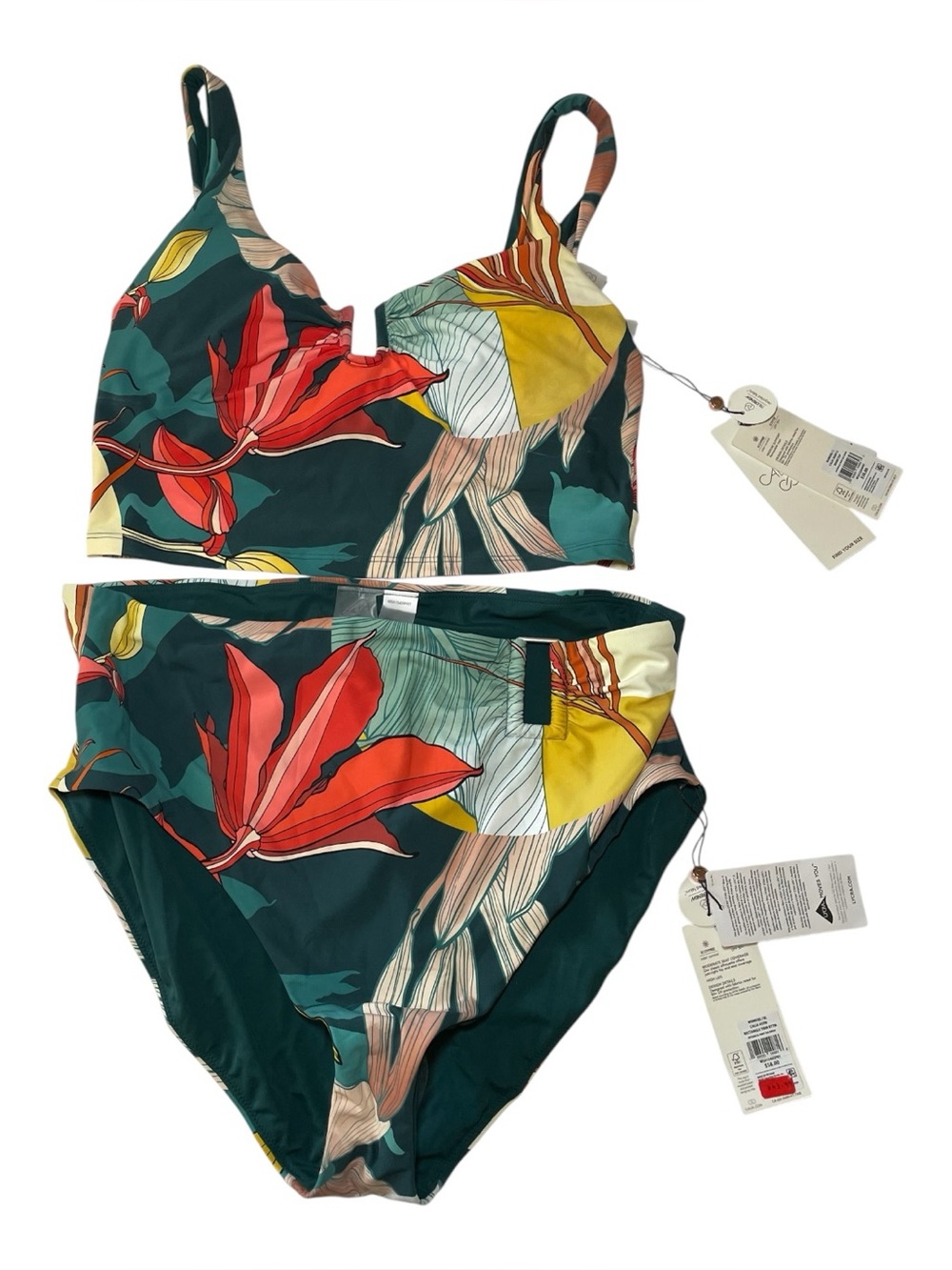 CALIA Tropical Print Tankini Swim Set NWT | Large Top & XL Bottoms